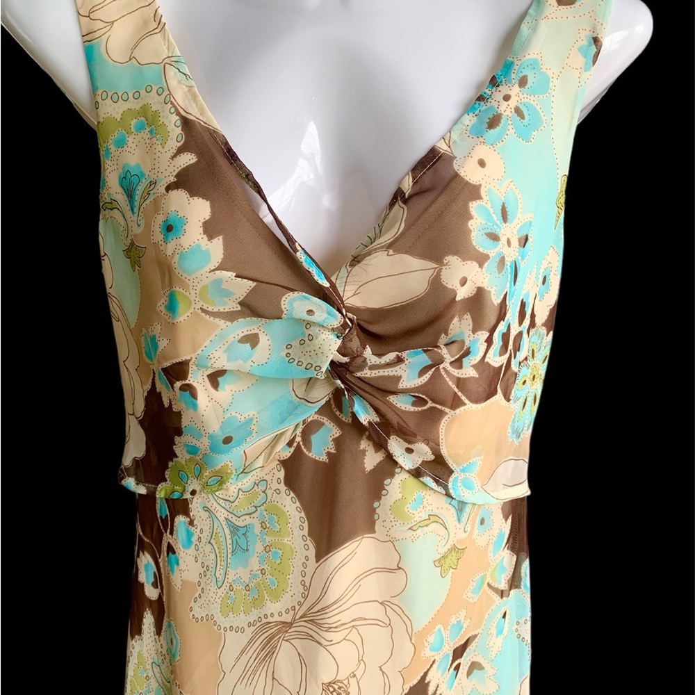 MERONA Floral Midi Lightweight Sundress, Blue/Taupe, Size 4.